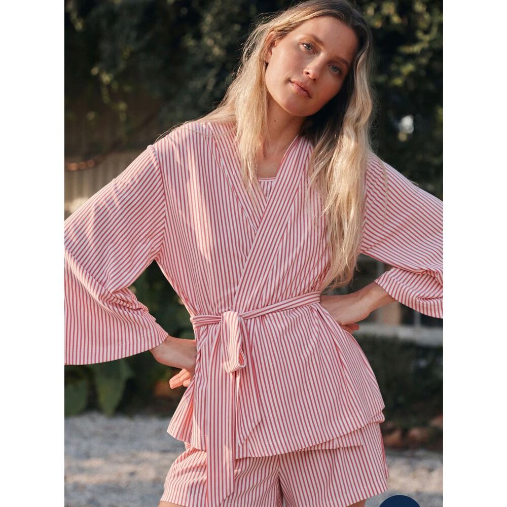 Lake DreamModal Kimono  in Winterberry Pencil Stripe Plus Size 2XL Loungewear